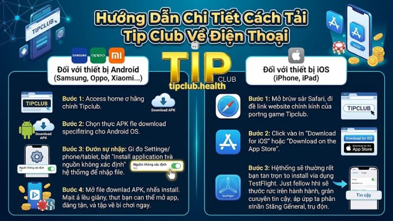 Các bước tải và cài đặt ứng dụng Tip Club chuẩn cho iOS và Android